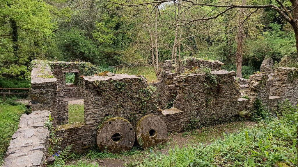 Reste einer alten Mühle, mit zwei Mühlsteinen