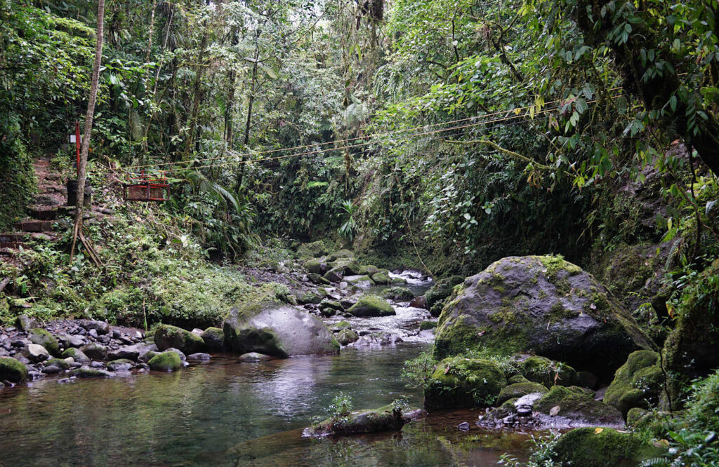 Seilkorb über einen Fluss, Pozo Azul, Costa Rica